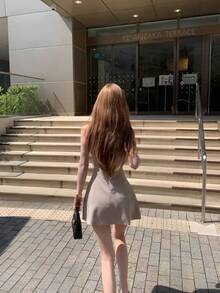 Women Short Dresses - 杏色 - 查看 3