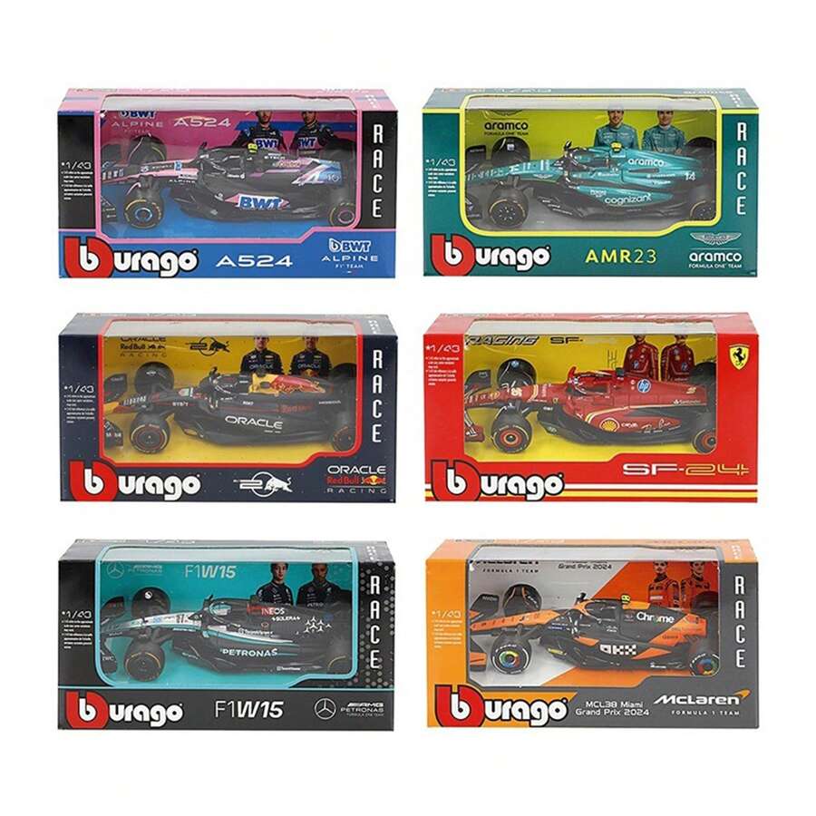 Burago 1:24/1:43/1:64 比例合金F1模型车，红牛车队RB21 RB20 法拉利SF24 SF25 梅赛德斯-AMG W15 W16 迈凯伦MCL38 MCL39 AMR23 AMR25，F1展示收藏玩具 - 彩色 - 查看 1