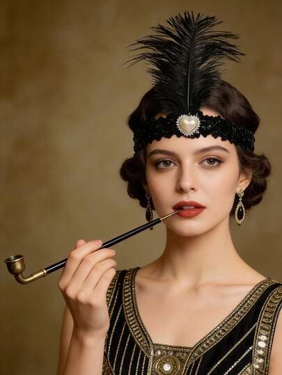 1 chiếc băng đô cài tóc hình trái tim đính lông vũ màu đen theo phong cách nhạc Jazz cổ điển, thích hợp cho các bữa tiệc theo chủ đề vintage, sự kiện công sở, hẹn hò, tiệc trà chiều với bạn bè, bữa tối trang trọng sang trọng, phụ kiện dự tiệc của người nổi tiếng.