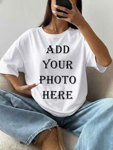 Áo thun nữ thiết kế theo yêu cầu - Tự thiết kế áo thun in hình cá nhân bằng cách thêm hình ảnh và văn bản của riêng bạn. Áo thun nữ tùy chỉnh - Thêm ảnh, logo, văn bản của riêng bạn để thiết kế áo thun thường ngày in hình cá nhân. - trắng - Xem 3