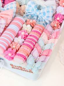 154pcs/Set Macaron Color Bow Hair Accessories Set, Including Hair Ties, Bow Hair Clips, Flower Hair Clips, Suitable For Daily Matching - Suitable For Girls, Suitable For Daily School, Outing, Party, Photo Shooting And Other Occasions - Multicolor - View 7