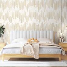 米色条纹壁纸，几何图案自粘壁纸，金色贴纸，米色自粘可移除壁纸，适用于浴室橱柜和厨房 - 1PC - 查看 5
