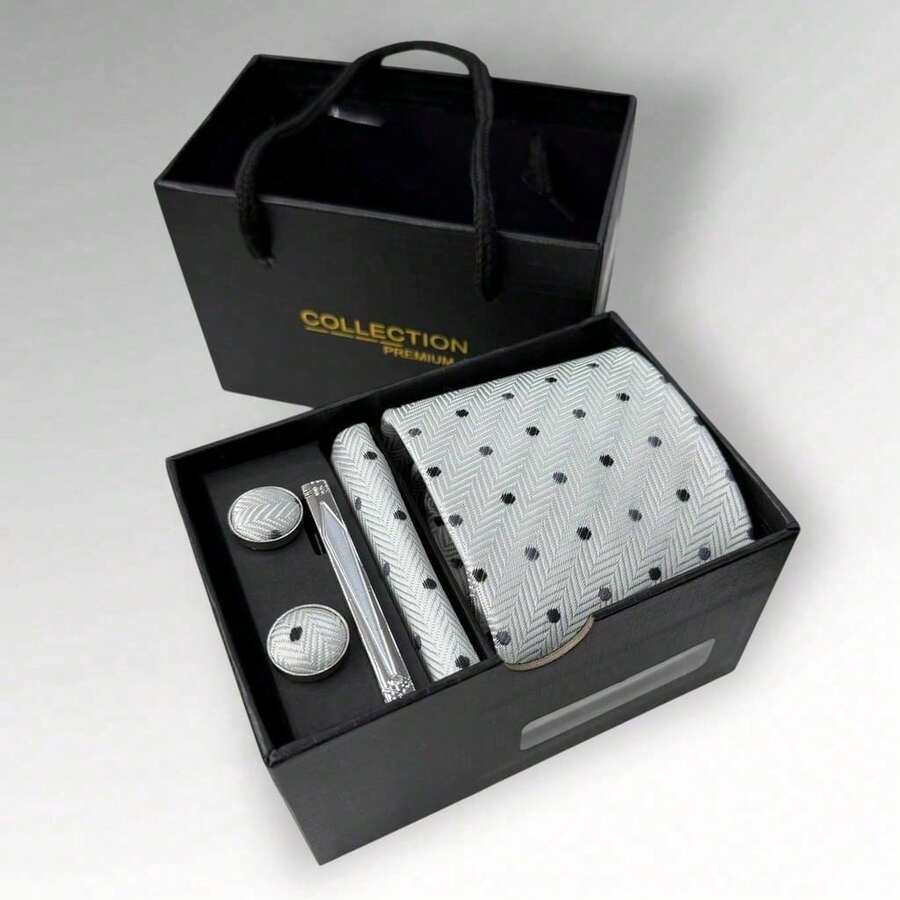 DOZE GOLDEN Premium Quality Traditional Tie Set For Events And Weddings. - 28 White - View 1