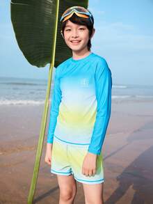 Balabala 男童长袖防晒泳衣套装，夏季两件式泳衣，防紫外线 - 藍色調 - 查看 3