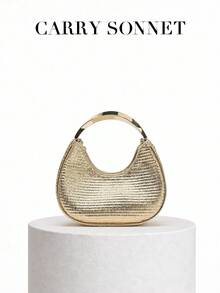 Women's Gold Handbag, Metal Handle Shoulder Crossbody Chain Tote Bag, Evening Party Clutch, Gift For Her - Ginger - View 6