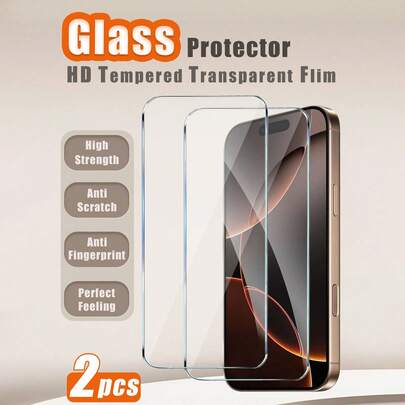2pcs - 16 Pro Max Tempered Glass Screen Protector, Ultra-Clear 9H Hardness, Compatible With Phone Cases, Anti-Scratch, Bubble-Free, Anti-Oil, Anti-Shatter, Suitable For 17Pro Max/17Pro/17Air/16Pro/16 Plus/16/15Pro Max/15Pro/15 Plus/15/14Pro Max/14Pro/14 Plus/14/13/12/11. An Excellent Gift For Family And Friends, And An Essential Item For Daily Life And Office Work.