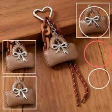 Móc khóa da hình trái tim với mặt dây chuyền hình bướm, tua rua bện, móc kim loại, phụ kiện trang trí túi xách thanh lịch, quà tặng sáng tạo - Nhiều màu - Xem 4
