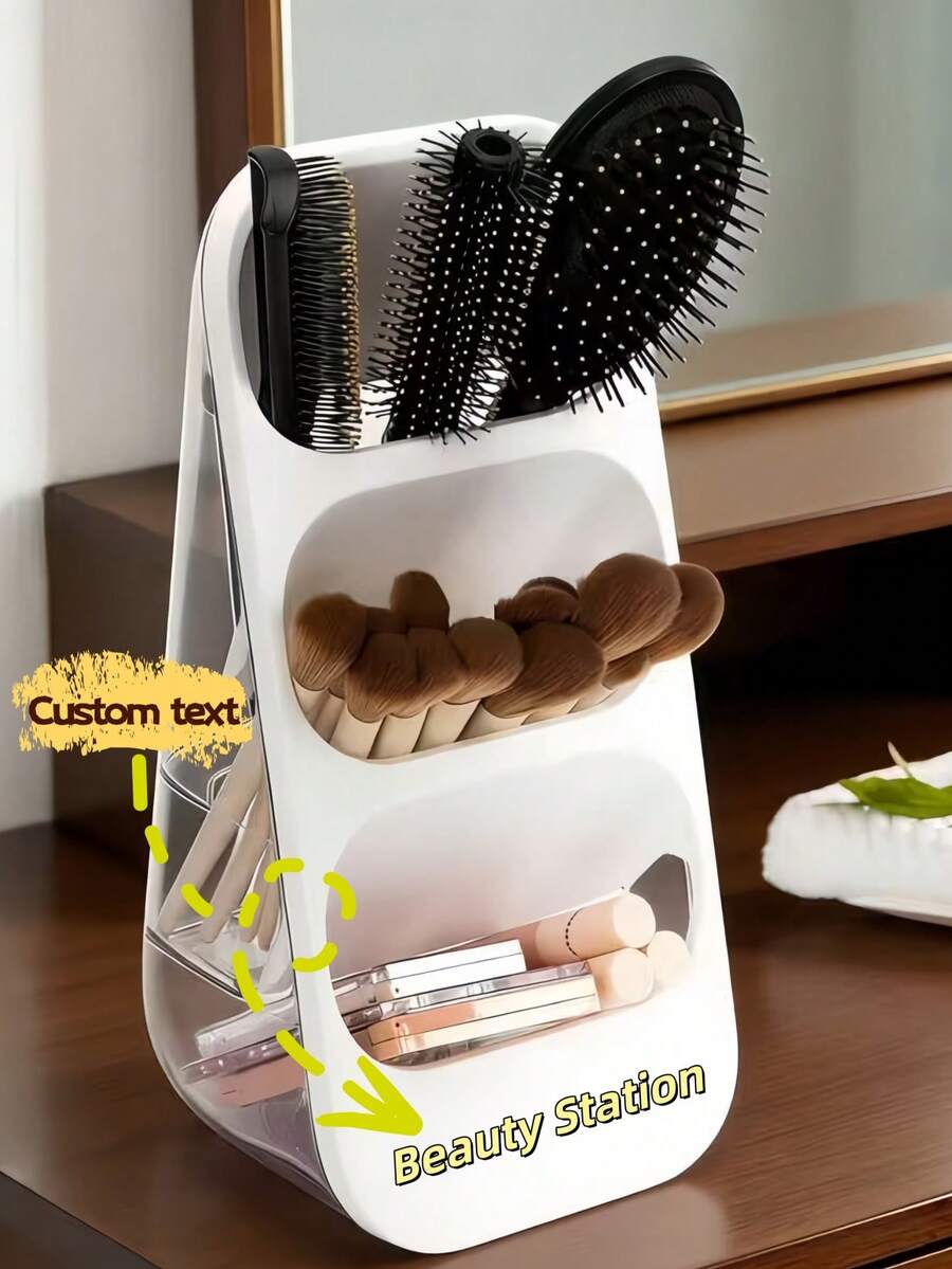[Customized] Customizable Large Capacity Cosmetic Storage Box - Desktop Organizer, Makeup Tool Storage, Suitable For Bathroom, Bedroom, Office Desk, Vanity, Easy To Store Skincare, Makeup Brushes, Eyebrow Pencils, Lipsticks, Tiered Design - Multicolor - View 1