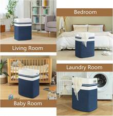 OIAHOMY Laundry Hamper-Laundry Basket,Tall Cotton Storage Basket With Handles,Decorative Blanket Baskets For Living Room,Collapsible Large Baskets For Toys,Pillows,Clothes-16x13x22in-Blue - Blue - View 7