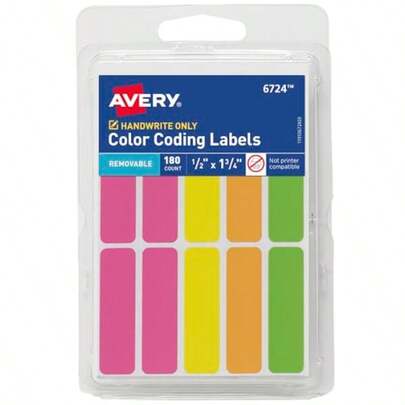 Color-Coding Removable Labels 1/2" X 1-3/4" Assoed Neon Colors Non-Prinable 180 Blank Labels Oal 624