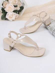 Sandal hở mũi kiểu La Mã cổ điển với một khóa cài, sandal cao gót màu be kiểu La Mã đơn giản, thích hợp cho mùa hè. - Màu be - View 7