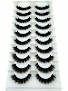 10 Pairs New 6D Ultra Soft Faux Lashes, Handmade, Reusable, Short Natural Style, Thick 3D Faux Mink Lashes - Black - View 2