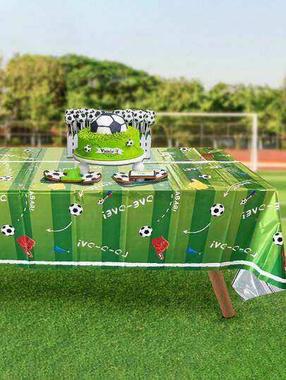 1 pieza Mantel desechable de plástico con tema de fútbol verde - Adecuado para fiesta de cumpleaños de fútbol, decoración desechable para mesa, excelente para fans de fútbol y decoración de mesa de cocina