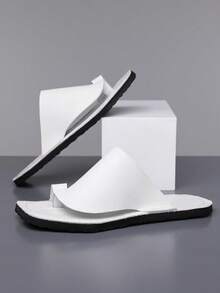 Men's White Microfiber Leather Flip Flop Sandals, Minimalist Retro Beach Vacation Shoes, Non-Slip Breathable, Sizes 39-48 - White - View 3