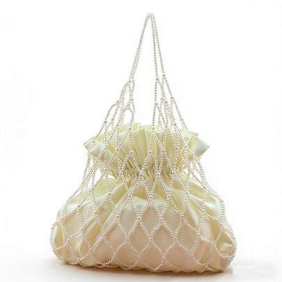 Bolso de hombro hecho a mano con perlas y rejilla, bolso de playa para salidas