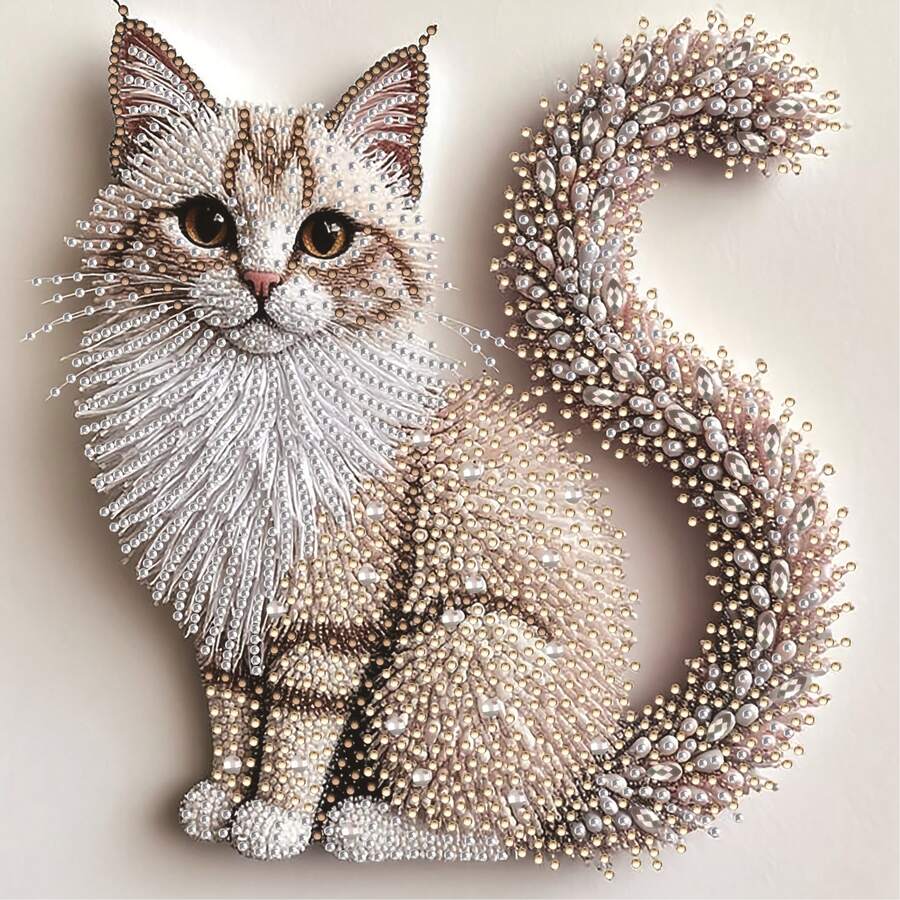5D Diamond Painting Kit | Fluffy Kitten Theme, Handmade, 2D Flat Printing, Asymmetrical Diamonds, Canvas Material, Acrylic Paint, Suitable For Living Room, Bedroom, Study Decor - 30cm X 30cm - No Frame - View 1