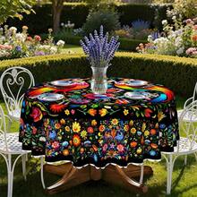 1 pieza Mantel redondo de poliéster con estampado floral y borde en relieve, adecuado para uso en interiores y exteriores, decoración del hogar, ideal para el Día de la Madre, bodas, cumpleaños, aniversarios, decoración de primavera y verano - A - Ver 6
