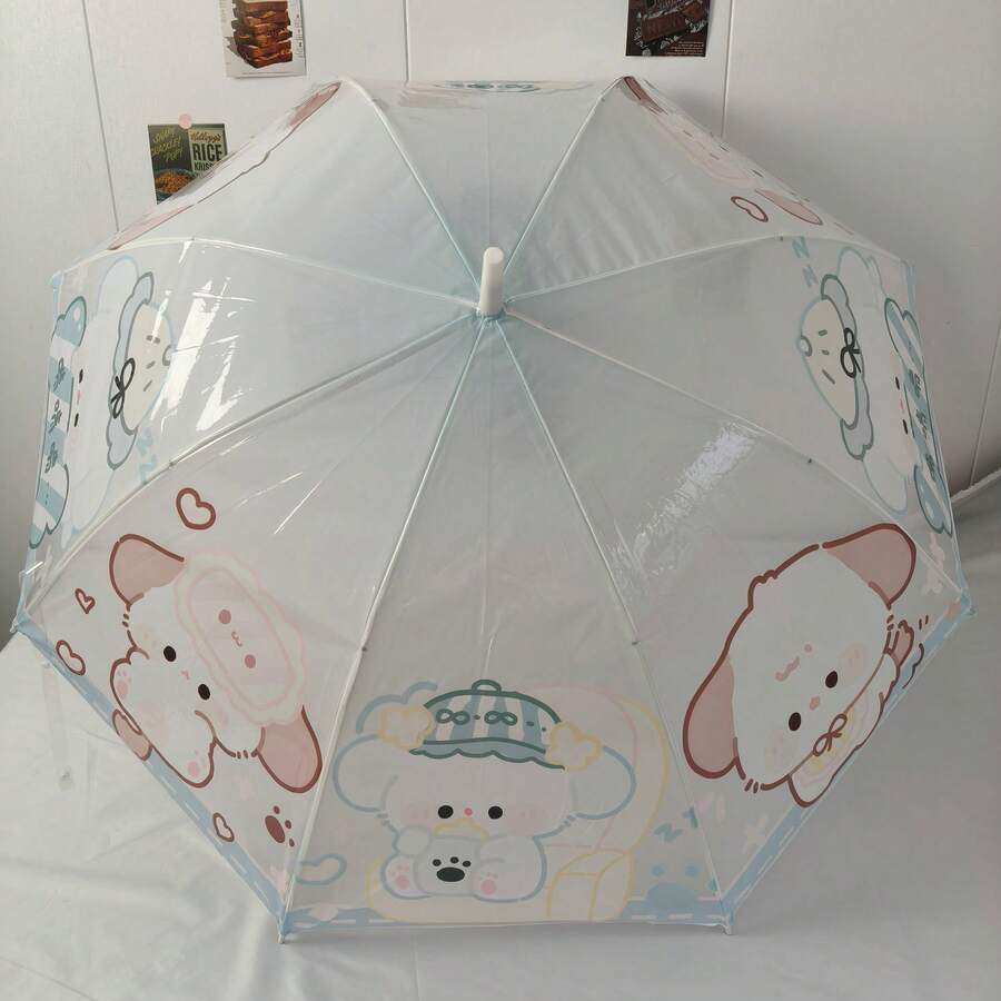 1 pieza Paraguas transparente PVC totalmente automático con patrón de gatito azul, con un marco reforzado y duradero, conveniente y atmosférico