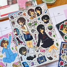 复古日系动漫少女贴纸，闪亮日主题卡通贴纸，适合装饰日记本、笔记本等，趣味贴纸，Kindle剪贴簿用品，笔记本电脑贴纸 - Color - 查看 3