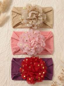 3 piezas Diademas para bebé recién nacido de color caramelo, suaves y amigables con la piel, aptas para uso diario al aire libre en todas las estaciones, sin tarjeta de papel - Multicolor - Ver 3
