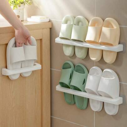 حامل نعال الحمام - مثبت على الحائط بدون ثقب - للتعليق خلف باب المرحاض على حائط الحمام - لتصريف الأحذية وتخزين العناصر