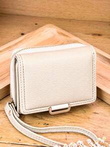 MINGYOU Short Tri-Fold Handbag Wallet, PU Leather Women's Multi-Function Wallet With Zipper, Large Capacity Coin Purse, ID Card Holder For Women Money Wallet Mini Wallet Purse Wallet Small Wallet Cute Wallet Travel Essential Summer - Apricot - View 1