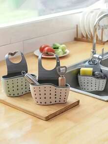 Giỏ thoát nước treo bằng silicon có dây đeo điều chỉnh được, thích hợp dùng làm giá đựng bọt biển, giỏ đựng đồ dưới vòi nước, túi đựng đồ nhà bếp để đựng bọt biển, giẻ lau, cây cảnh trong bồn tắm, xà phòng, v.v. - Nhiều màu - Xem 4