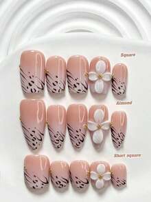 10pcs/Set Valentine's Day Handmade Nail Art Kit, Includes White Flower & Bow Decor, White & Red Gel Nails, French Polka Stickers, Heart Painting, Silver Beads Embedded, 3 Sizes Available: Almond/Square/Coffin Shape, With Set, Suitable Sweet Ladies & Girls, Valentine's Day/Party/Daily Wear Nail Supplies Handmade Press On Nails - 多色 22 - 查看 2