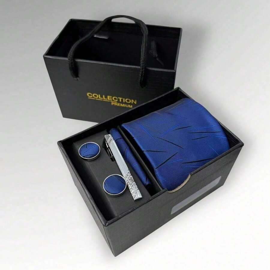 DOZE GOLDEN Premium Quality Traditional Tie Set For Events And Weddings. - 14 Azul Royal - Ver 1
