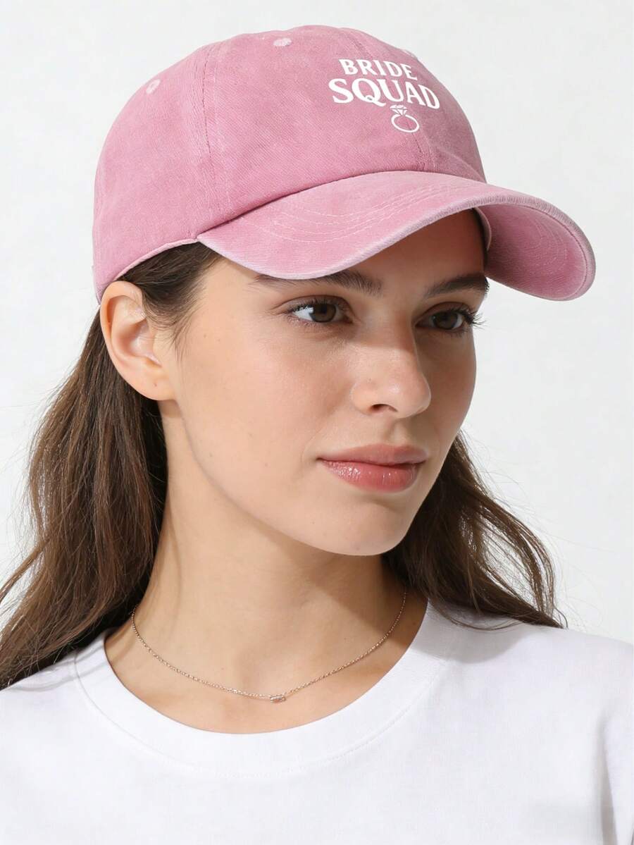 1pc Bride Squad Baseball Cap, Distressed Pink Wash, Bridesmaid Exclusive Wedding Photo Sunhat - SQUAD - View 1