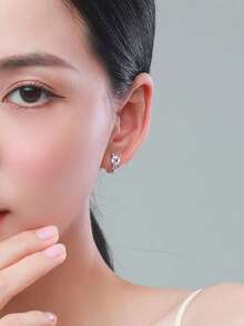 1 Pasang Anting Lingkaran Batu Zirkonia Kubik, Cocok Untuk Dekorasi Sehari-hari, Perhiasan Pesta Atau Hadiah Ulang Tahun Untuk Remaja - Perak - View 5