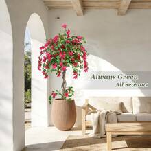 Large Artificial Bougainvillea Tree 3/4/5FT UV Resistant Faux Bougainvillea Flower Plant Real Touch Fake Rose Tree For Outdoor Indoor Realistic Silk Flower Tree For Garden Poolside Patio Wedding Easter Festival Home Room Decor - Màu Hoa hồng đỏ - Xem 8