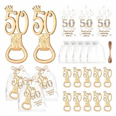 10个/套金色开瓶器，适用于50岁、60岁、70岁、80岁生日礼物、生日派对和周年纪念礼物、婚礼回礼和礼物、情人节礼物、厨房和酒吧用品、派对礼品