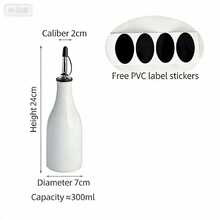1pc Solid Color Ceramic Oil & Vinegar Dispenser Bottle 300ml, Leak-Proof Seasoning Dispenser With Free PVC Label, Suitable For Home Kitchen, Cooking, Salad Making, Grilling, Camping And Holiday Meal Prep - White - View 5