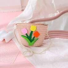 1 Túi hoa đan bằng cỏ kiểu đồng quê dễ thương - Màu Hồng baby - Xem 9