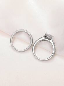2pcs Cubic Zirconia Ring Set For Women, Suitable For Wedding, Engagement, Anniversary Party, Valentine's Day Gift - 1# - View 4