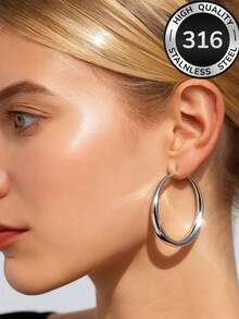 Women's 316 Stainless Steel Thick Gold Hoop Earrings | Low Allergy Minimalist Jewelry | Summer Beach & Daily Wear Earrings - Round - View 5