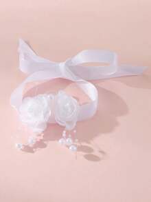 1件装时尚花朵和仿珍珠装饰手链，女士婚礼派对情人节配饰 - 白色 - 查看 8