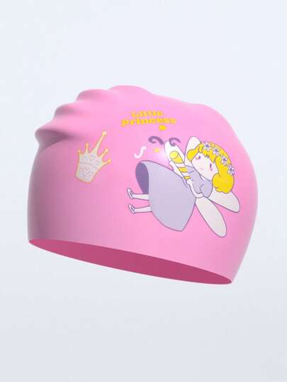 Pink Silicone Swimming Cap For Kids Girls (Ages 3-12), Ear-Covering Waterproof Bathing Hat To Keep Hair Dry, Comfortable & Soft