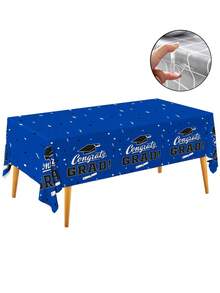 5 piezas Conjunto de decoraciones de graduación 2026, que incluye mantel de ceremonia de graduación, clips transparentes para mantel y mantel con tema azul. Estos manteles desechables azules rectangulares son perfectos para la decoración de la ceremonia de graduación 2026, suministros para fiestas de graduación y reuniones de graduación. - Mantel de graduación GRAD - Azul - Ver 2