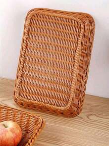 1 Rectangular Wicker Bread Basket, Handmade Brown Fruit Basket, Suitable For Storing And Displaying Bread, Vegetables, Fruits, Snacks, And Handicrafts, Imitation Wicker Fruit Basket, With Multiple Specifications To Choose From - Brown - View 3