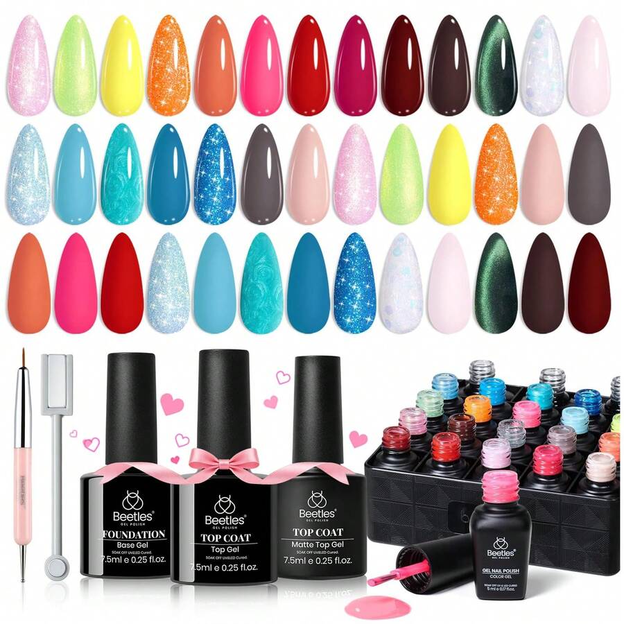 Beetles Spring Gel Polish Set - Fingertip Palette, 32 Colors Valentines Polish Set With Base Top Coat - 20 Colors Beach Bash - 查看 1