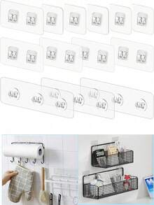 1-10pcs No Drill Bathroom Storage Rack Adhesive Hooks, Strong Waterproof Wall Hooks For Bathroom Baskets, Shower Caddies, Soap Dishes And Kitchen Organization - Multicolor - View 2
