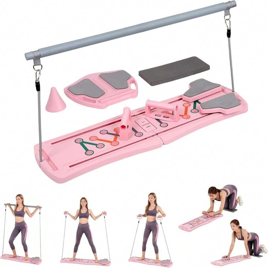 Pilates Board, 7-In-1 Multi-Purpose Portable Pilates Reformer Set, Foldable Pilates Reformer Equipment, Yoga Board Set With Resistance Bands. Can Be Used For Abdominal, Biceps, Triceps And Full Body Core Strength Training. Christmas Gift, Perfect Gift For Fitness Enthusiasts. For Women, Ideal Gift For Mom Wife Her - Màu hồng 7 trong 1 - Xem 1