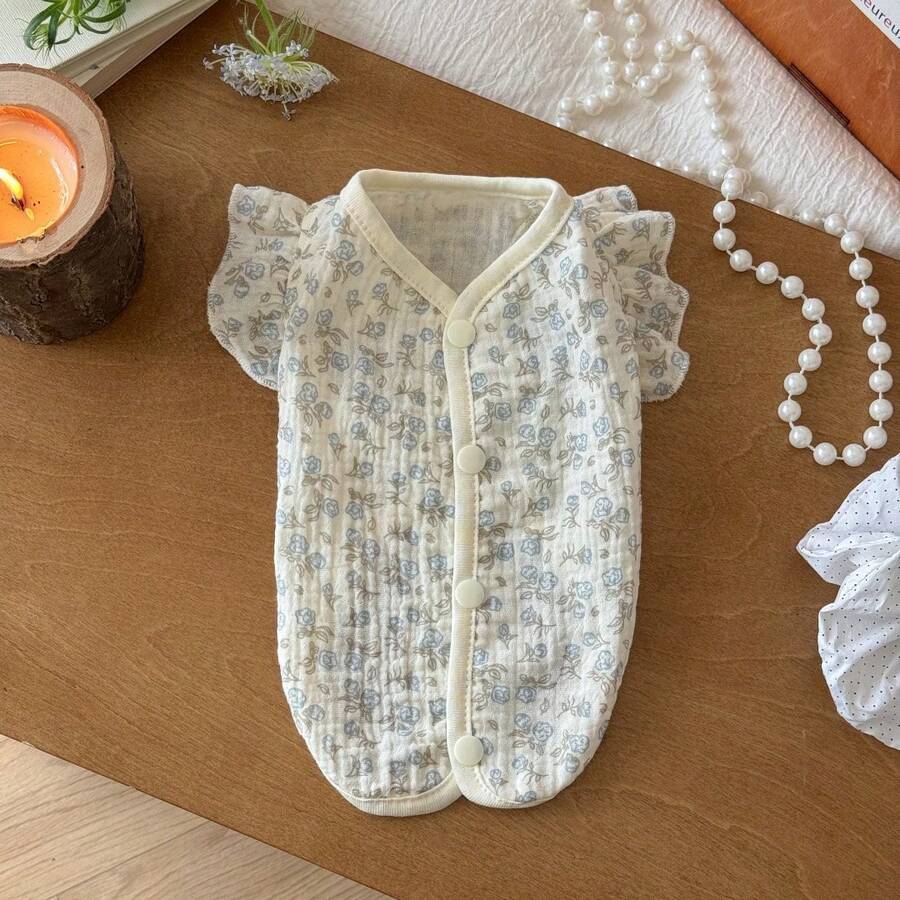 透气纱布宠物服装，小型犬猫紧身家居服，春夏款 - 淺藍色 - 查看 1