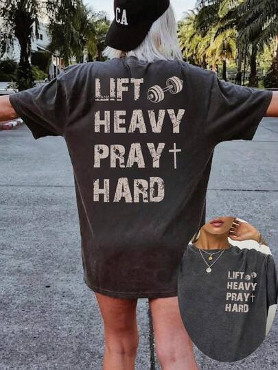 Women's Plus Size High Stretch Regular Sleeve Short Sleeve T-Shirt With Inspirational Slogan Print