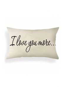 Bộ 1/2/4 vỏ gối trang trí bằng vải lanh có thể giặt máy, in dòng chữ "I Love You More" - Khóa kéo, vỏ gối trang trí dệt cho ghế sofa, ghế bành, trang trí nhà cửa. - Đen và trắng - Xem 8