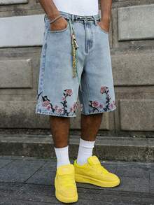 Quần short denim nam thêu họa tiết phong cách đường phố - Rửa nhẹ - Xem 3