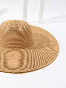 1 pieza Sombrero de paja de unicolor estilo bohemio para mujer, adecuado para exteriores, verano, playa, vacaciones - Multicolor - Ver 3