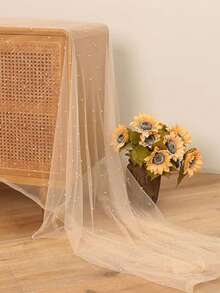1 pieza 160*100cm Camino de mesa transparente de organza rosa con decoración de perlas falsas, para decoración de boda, arco de boda, regalo de ducha nupcial, decoración de fiesta, decoración de silla, telón de fondo de eventos, Día de San Valentín - A - Ver 4